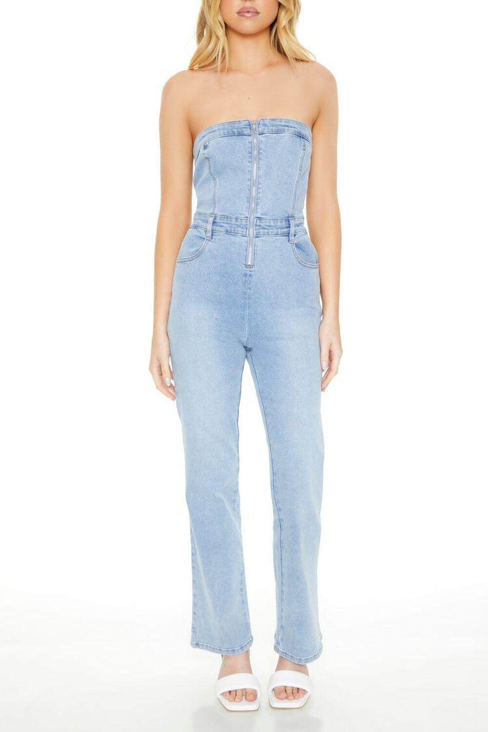 Strapless Zip-Up Denim Jumpsuit | Forever 21 Product Image