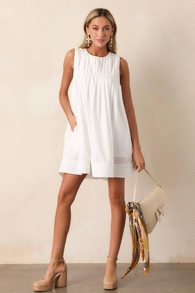 Pleated Petal White Mini Shift Dress Product Image