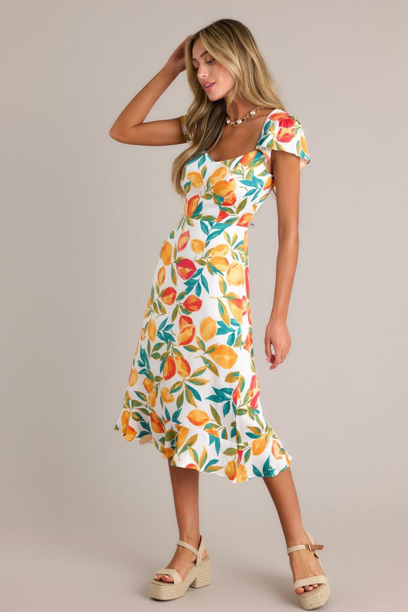 Sunshine & Bliss Ivory Multi Citrus Print Midi Dress Product Image