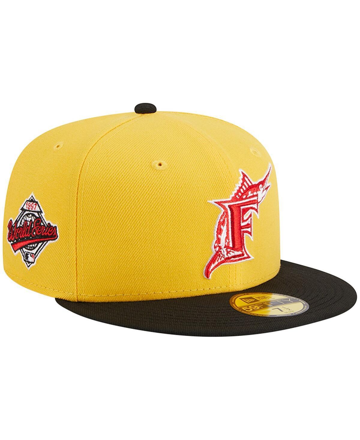 Mens New Era Yellow/Black Florida Marlins Grilled 59FIFTY Fitted Hat Product Image