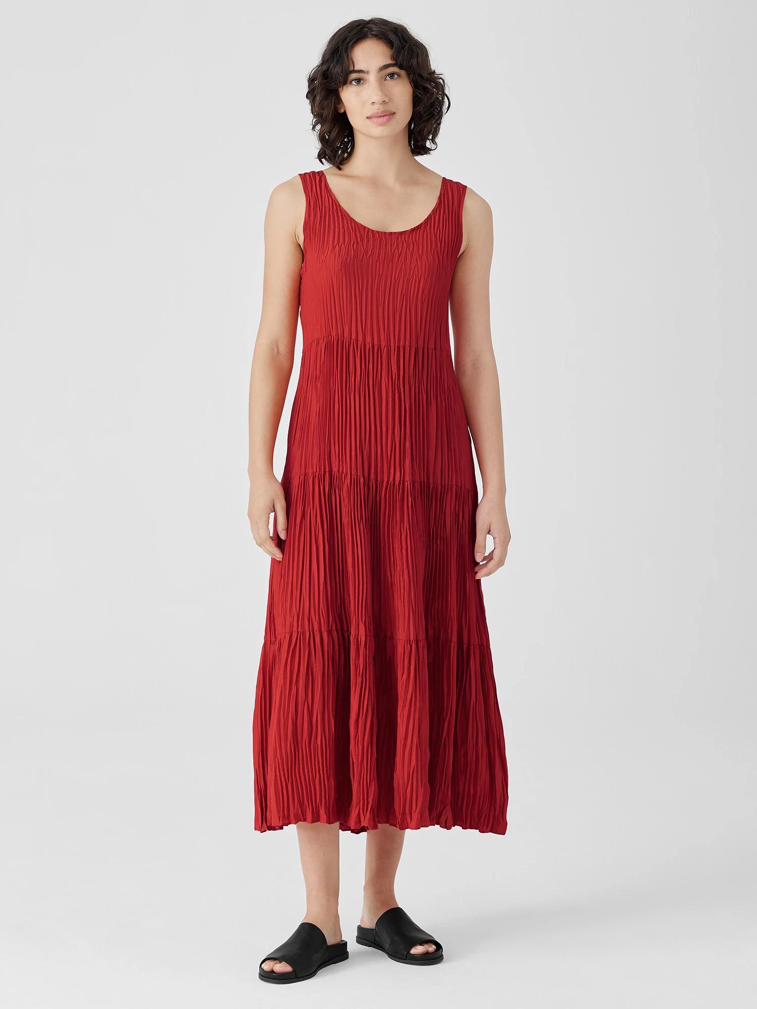 EILEEN FISHER Crushed Silk Tiered Dressfemale Product Image