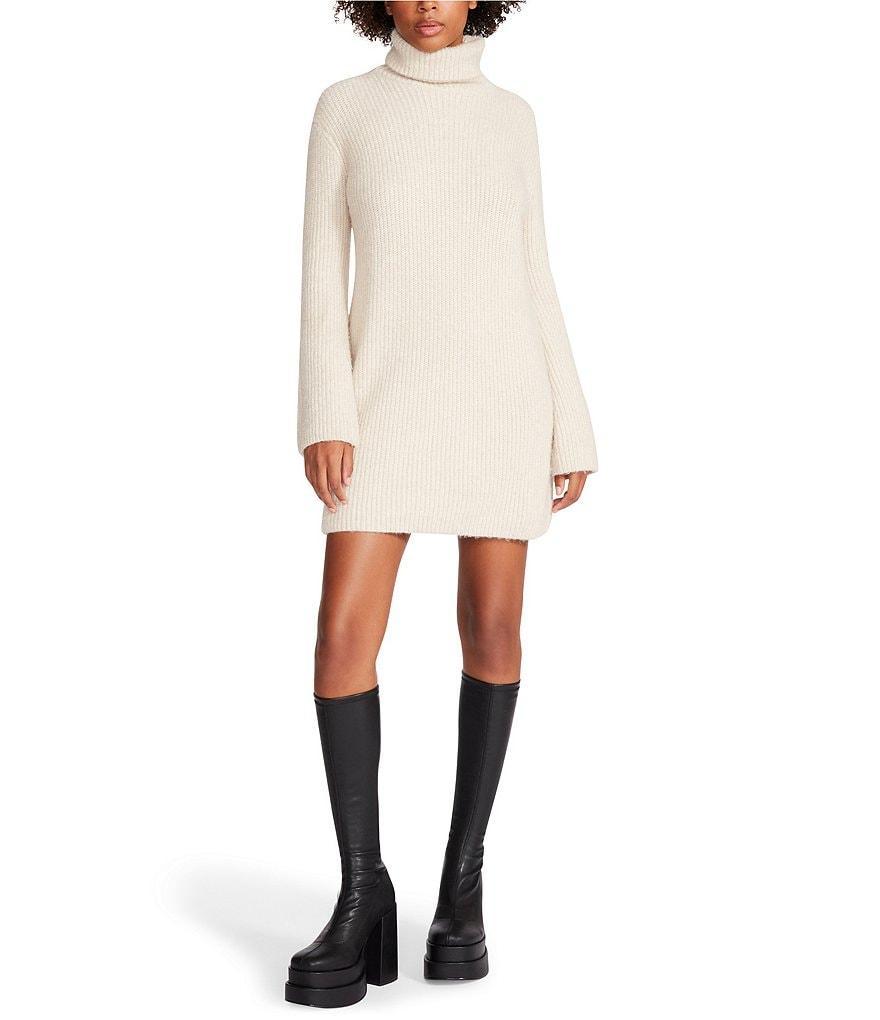 Steve Madden Abbie Ribbed Knit Turtleneck Long Sleeve Mini Sweater Dress Product Image