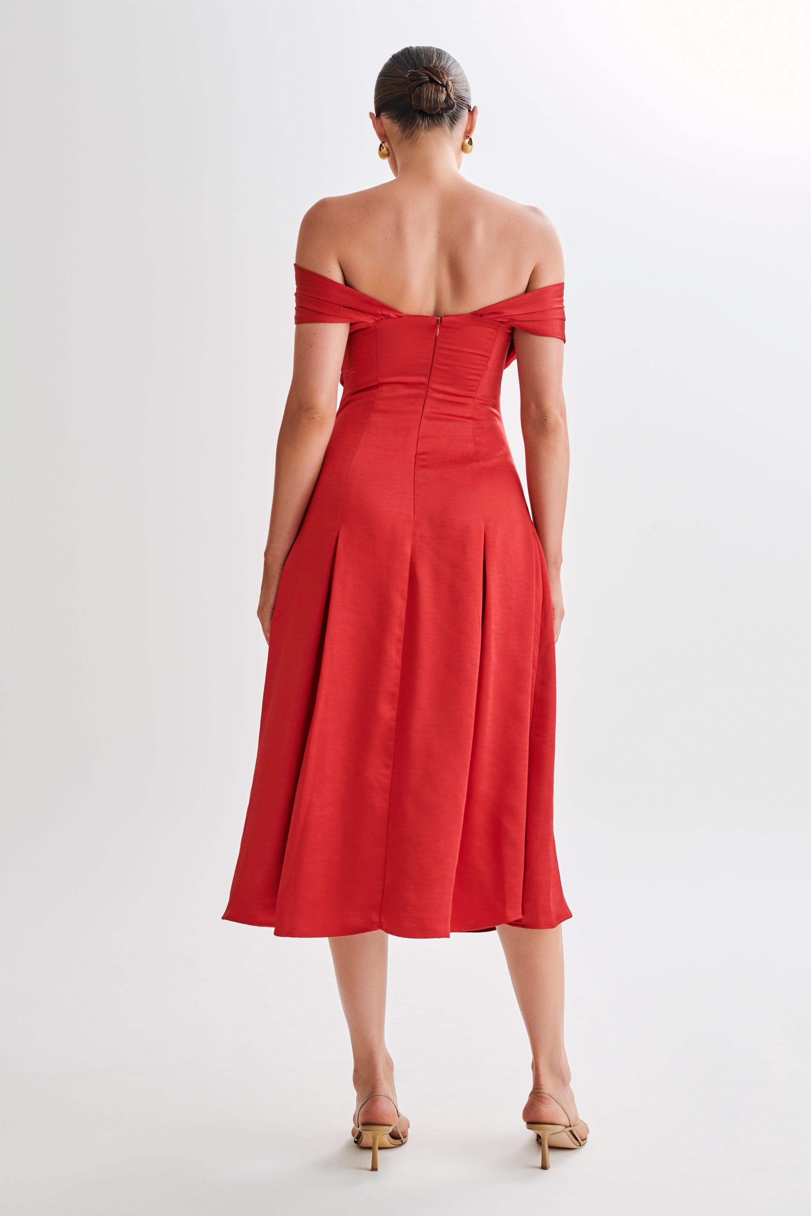 Sofie Off Shoulder Midi Dress - Red Product Image