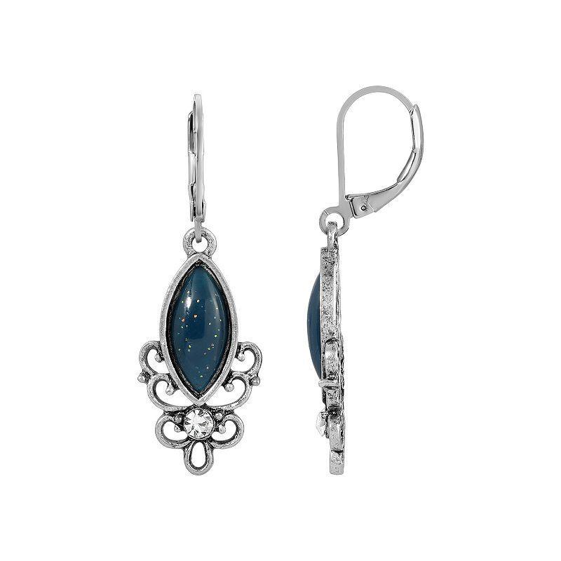 1928 Silver Tone Blue Filigree Drop Earrings, Womens Product Image