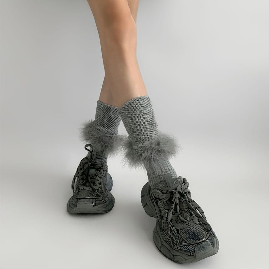 Plain Fluffy Trim Mid-Calf Socks Product Image