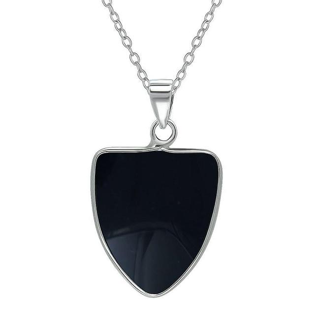 Aleure Precioso Sterling Silver Triangle Shaped Gemstone Drop Pendant Necklace, Womens Black Product Image