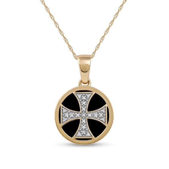 Men's 14.0mm Hematite and 1/20 CT. T.w. Diamond Flared Cross Overlay Disc Pendant in 10K Gold - 22" Product Image