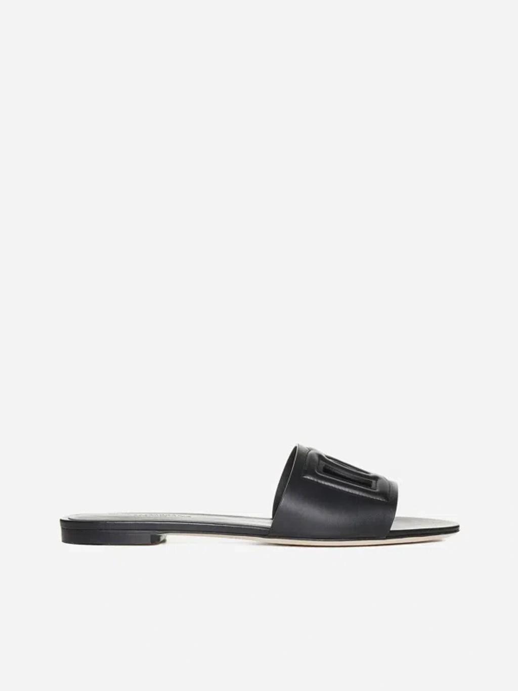 DOLCE & GABBANA Dg Logo Leather Flat Sandals In Black product image