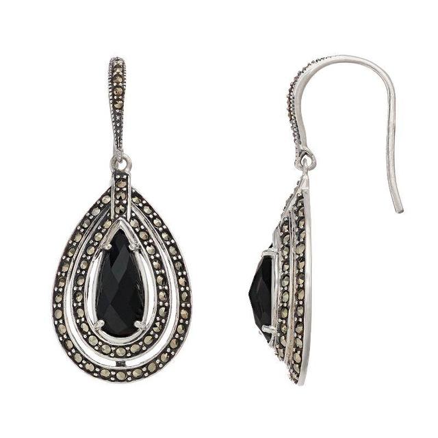 Lavish by TJM Sterling Silver Black Onyx & Marcasite Earrings, Womens Product Image