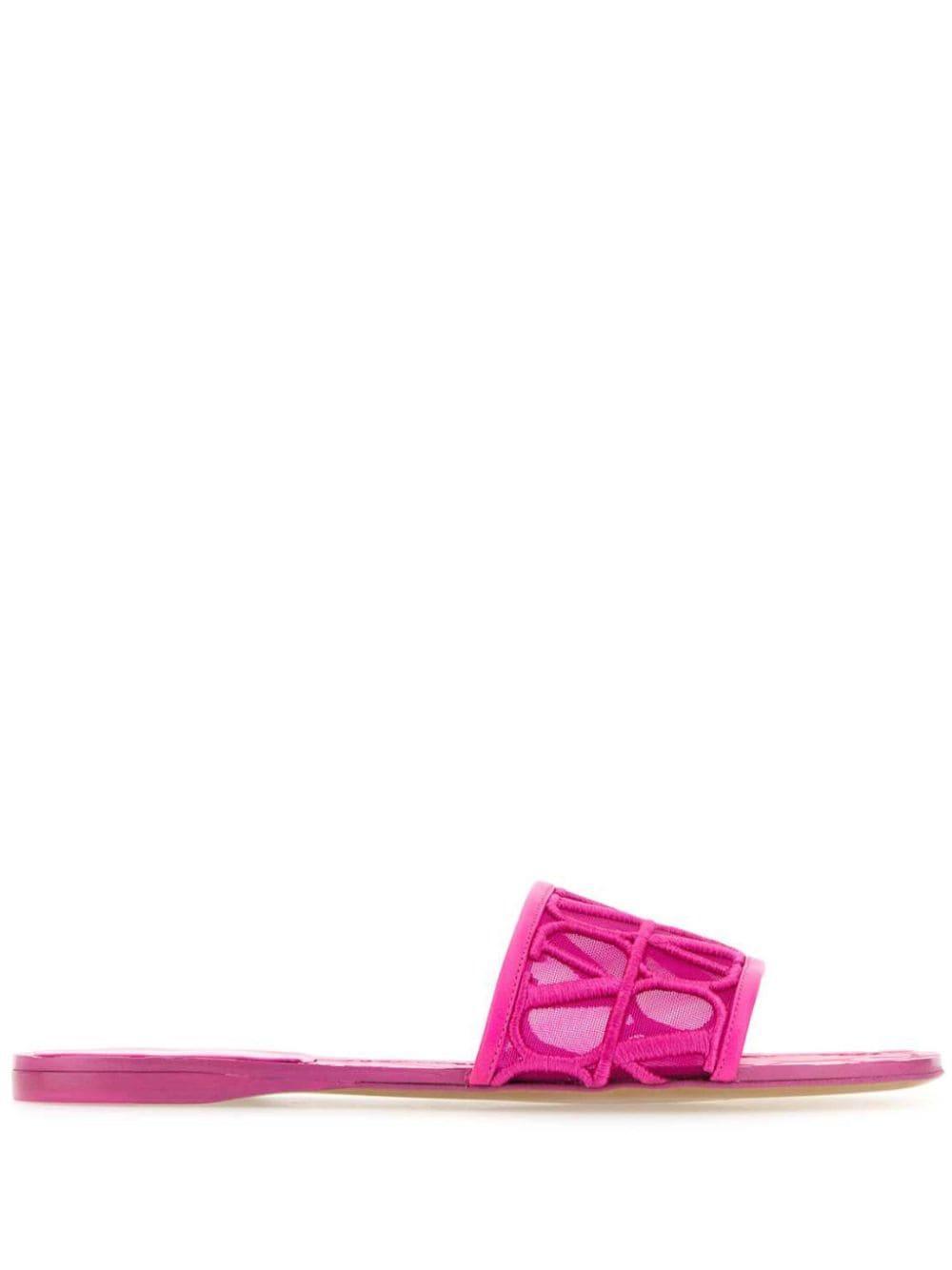 VALENTINO GARAVANI Toile Iconographe Mesh Slides In Pink Product Image