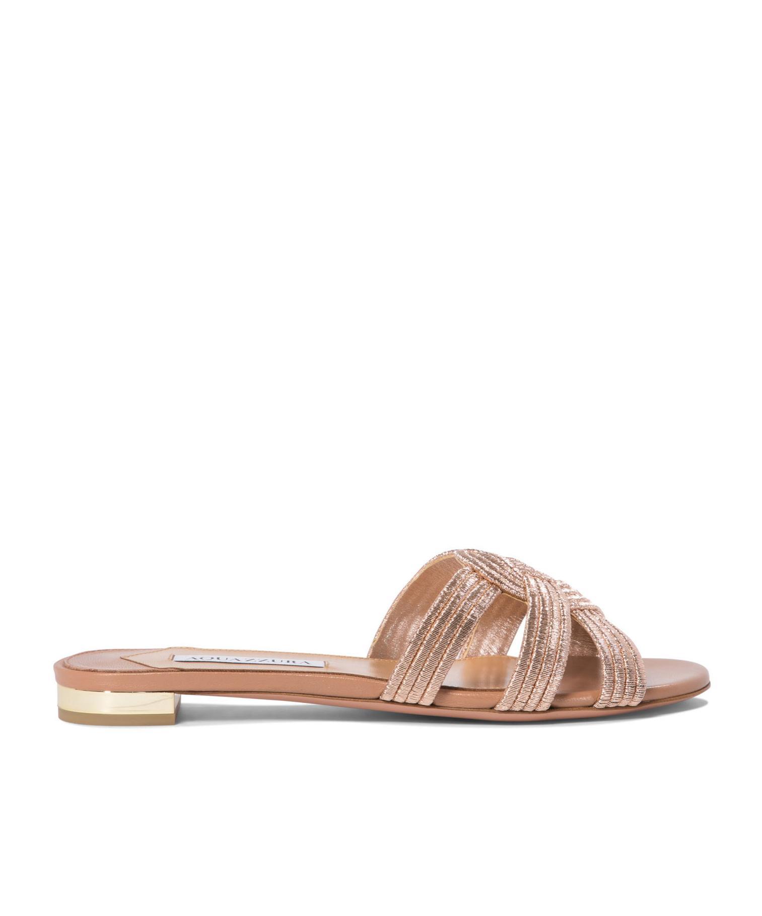 AQUAZZURA Felix Cutout Metallic Leather Slides In Pink Product Image