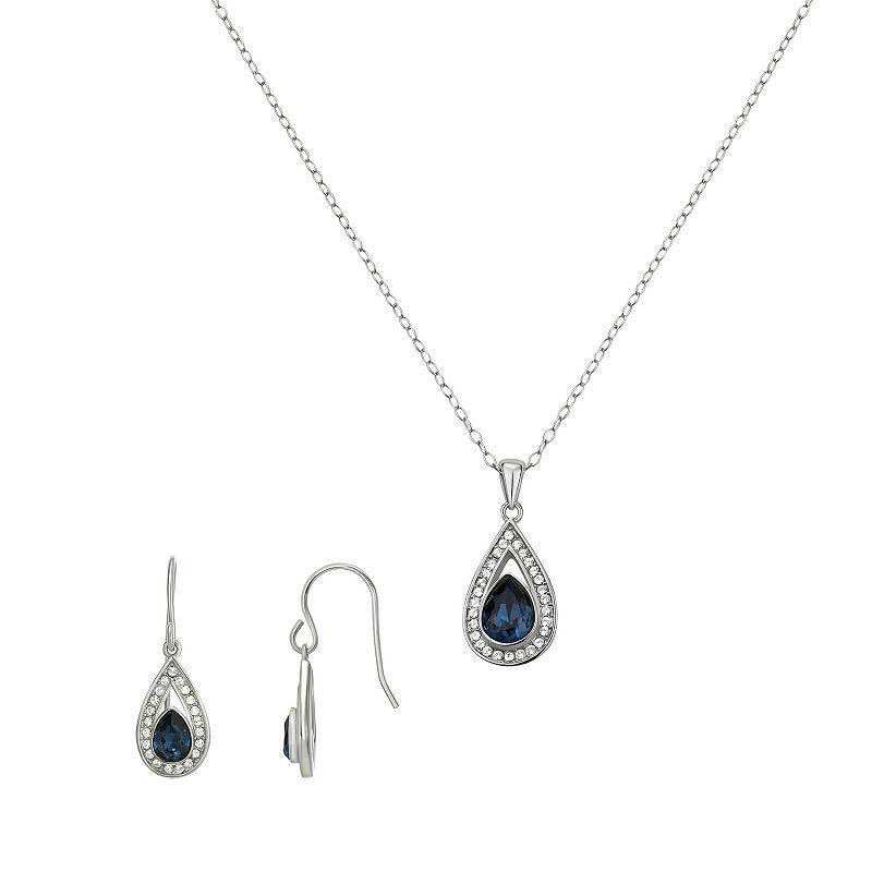 Sterling Silver Crystal Teardrop Pendant Necklace & Drop Earrings Set, Womens Product Image