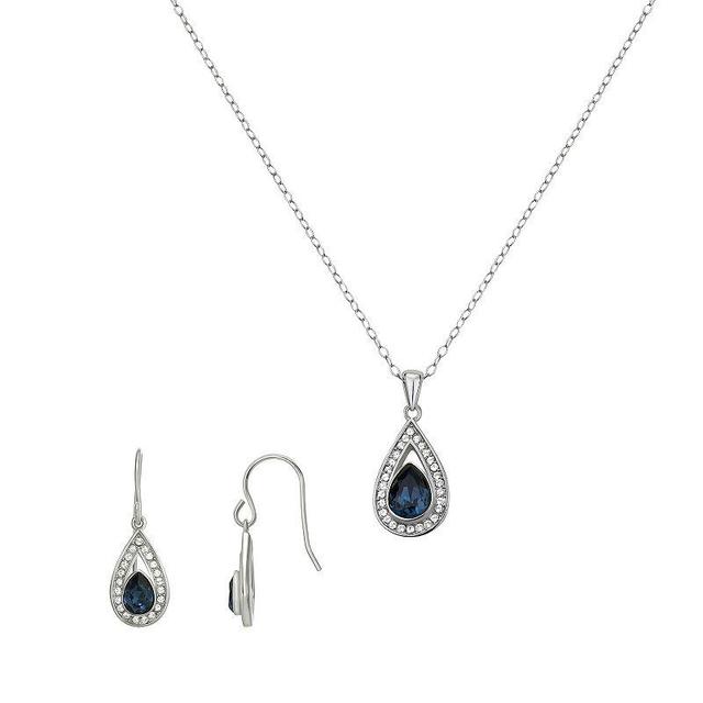 Sterling Silver Crystal Teardrop Pendant Necklace & Drop Earrings Set, Womens Product Image