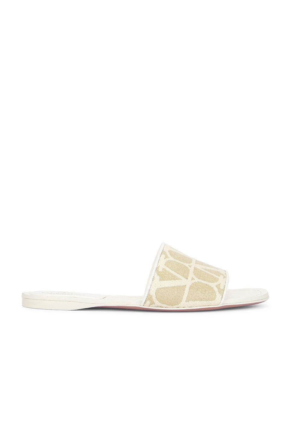 Valentino Garavani Toile Iconographe Slide in Naturale & Ivory - Ivory. Size 39.5 (also in 40). Product Image