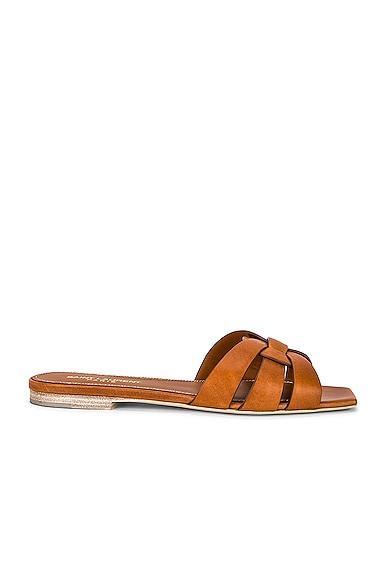 Saint Laurent Tribute Flat Sandals in Brown Product Image