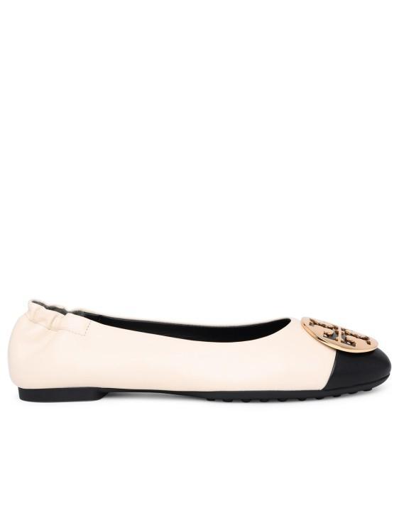 TORY BURCH Claire Two-color Leather Ballet Flats In Beige Product Image