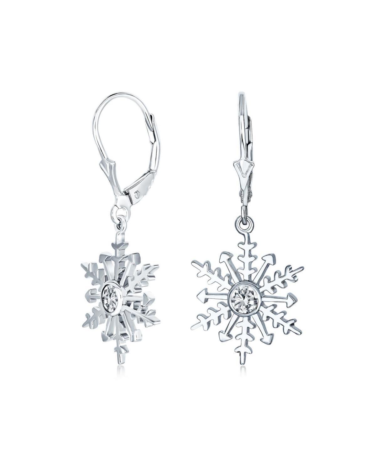 Winter Party Holiday Christmas Drop Lever back Clear Star Ice Blue Snowflake Dangle Earrings For Women Teen .925 Sterling Silver Product Image