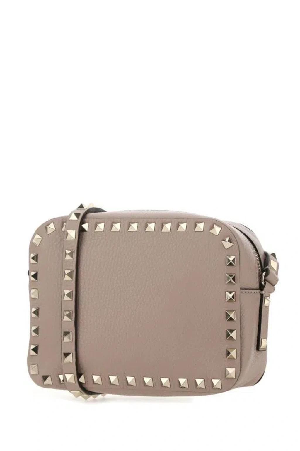 Woman Antiqued Pink Leather Rockstud Crossbody Bag Product Image