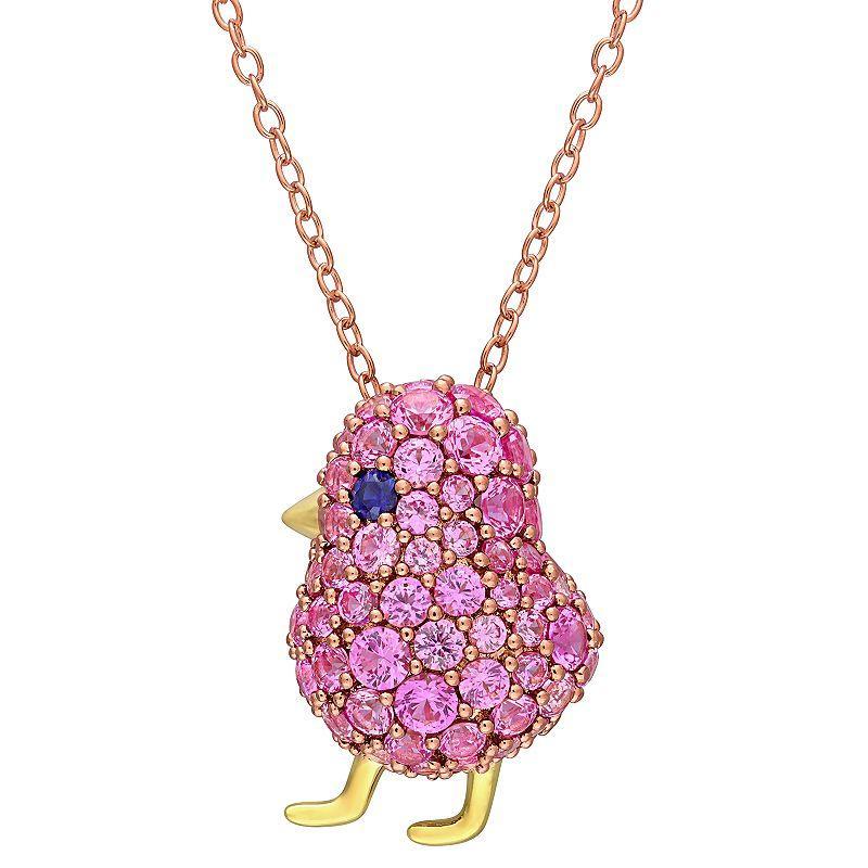 Stella Grace Sterling Silver 2 3/8 Carat T.W. Lab-Created Pink Sapphire Chick Pendant, Womens Multicolor Product Image