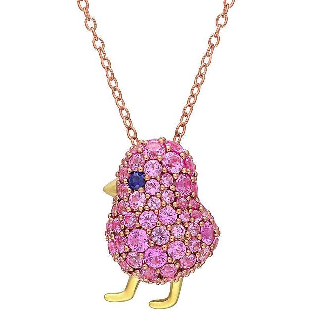 Stella Grace Sterling Silver 2 3/8 Carat T.W. Lab-Created Pink Sapphire Chick Pendant, Womens Multicolor Product Image