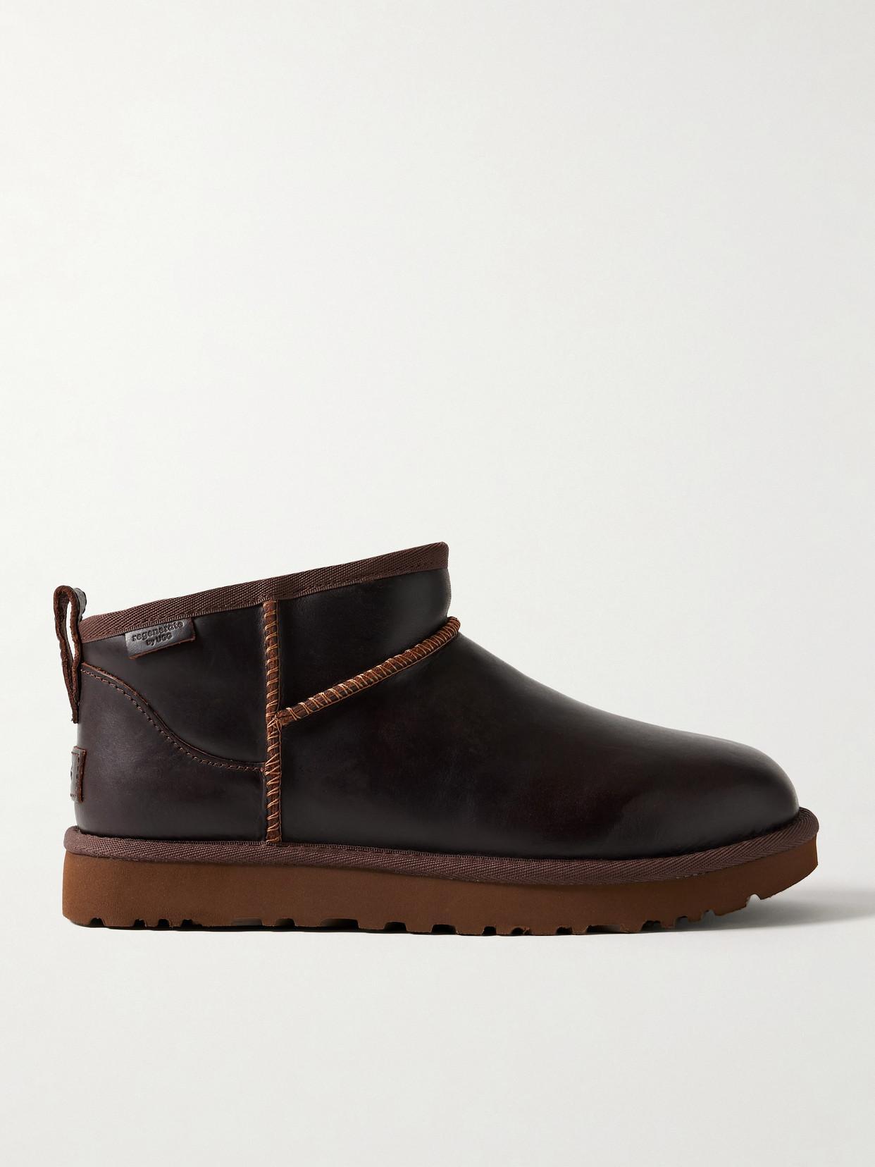 UGG Classic Ultra Mini Leather Ankle Boots In Dark Brown Product Image