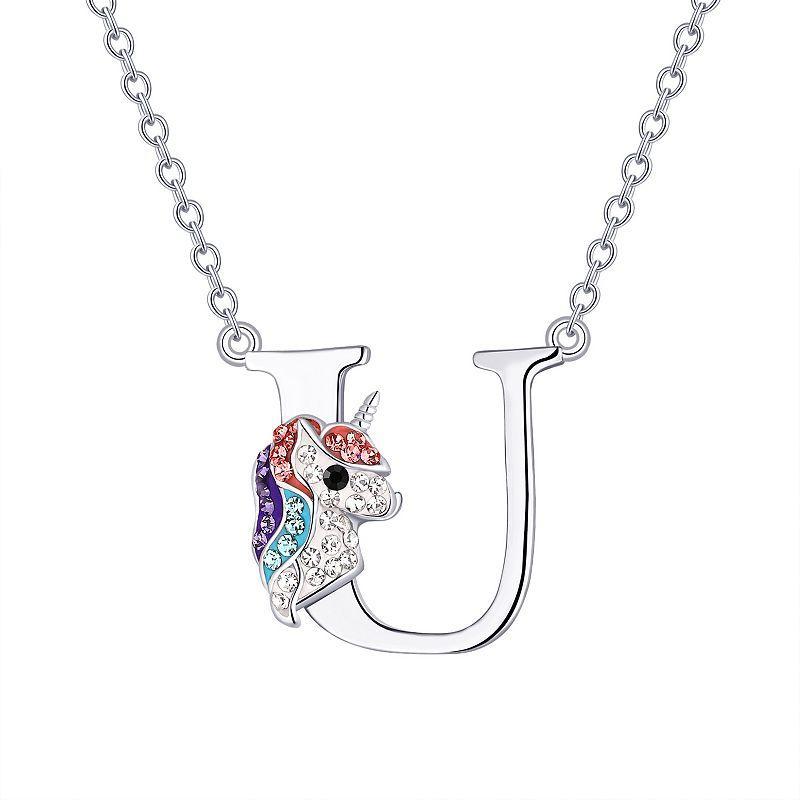 Crystal Collective Silver Plated Unicorn Initial Pendant Necklace- Size 18, Womens, Silver Tone F Product Image