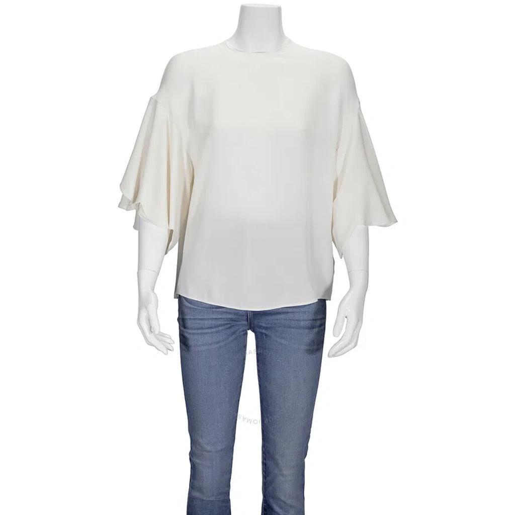 Ladies White Ruffle Sleeves Silk Blouse product image