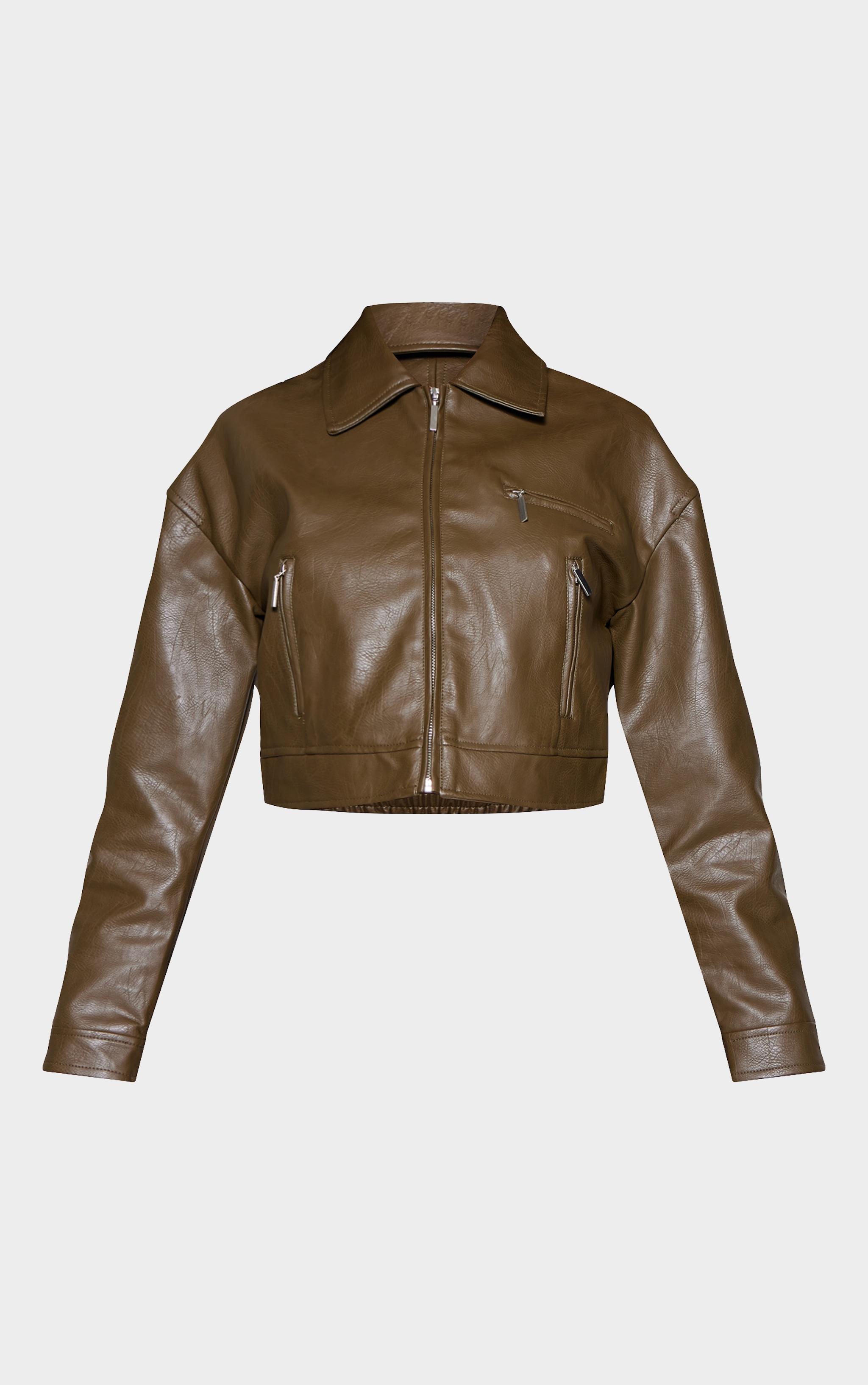 Sage Green Textured Faux Leather Minimal Biker Jacket Product Image