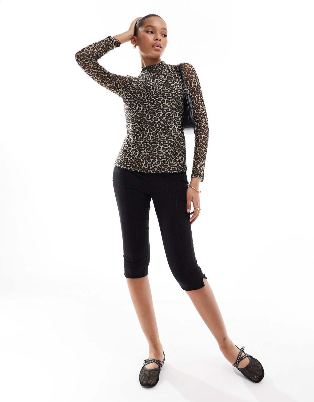 ONLY sheer high neck top in leopard Product Image