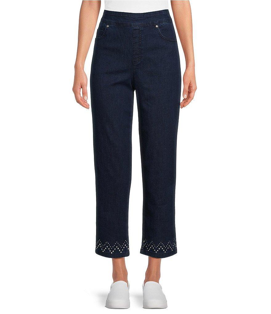 Allison Daley Embellished Hem Pull-On Stretch Denim Crop Jeans Product Image