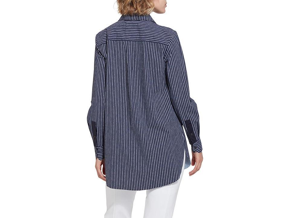 Lysse Schiffer Button-Down Printed Microfiber Top (Oxford Pinstripe) Women's Clothing Product Image