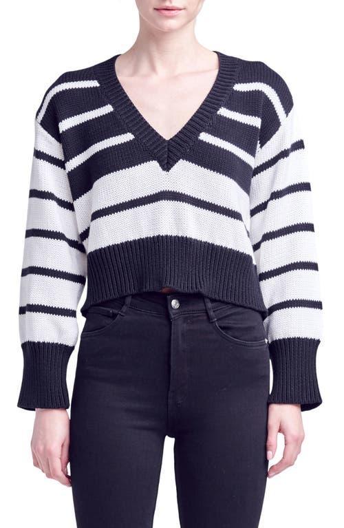 English Factory Stripe V-Neck Cotton Crop Sweater Product Image