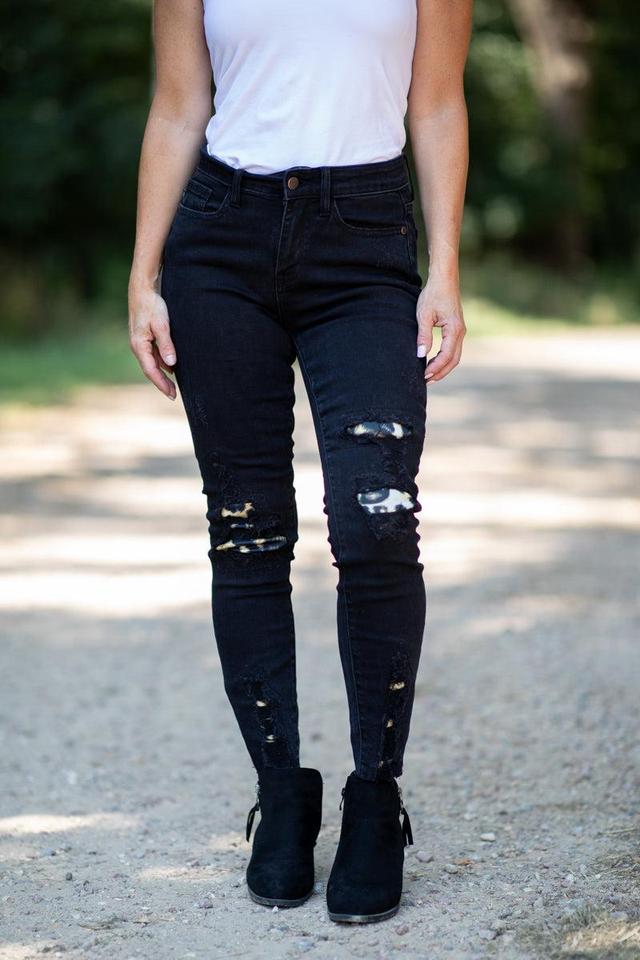 Judy Blue Black Animal Print Patch Jeans Product Image