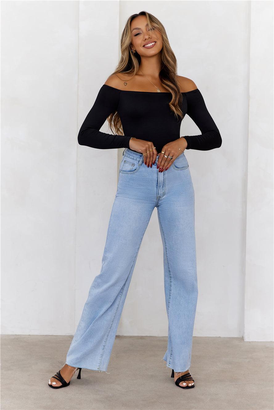 HELLO MOLLY BASE Flawless Off Shoulder Long Sleeve Top Black Product Image