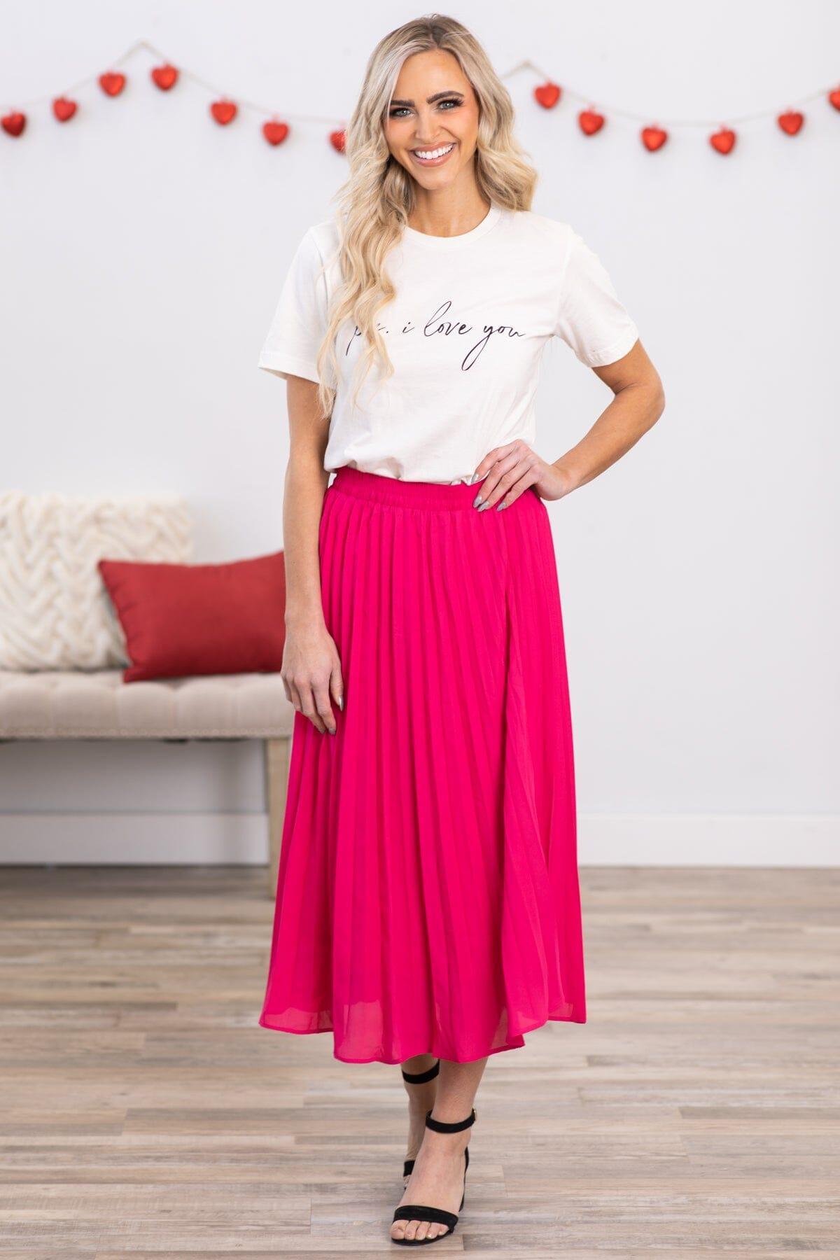 Hot Pink Accordion Pleat Midi Skirt Product Image