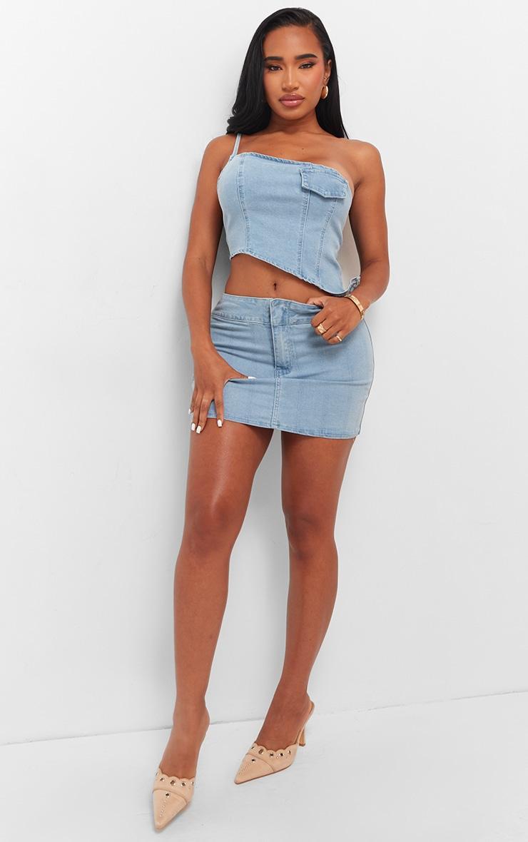 Shape Light Blue Denim Seam Detail Mini Skirt Product Image