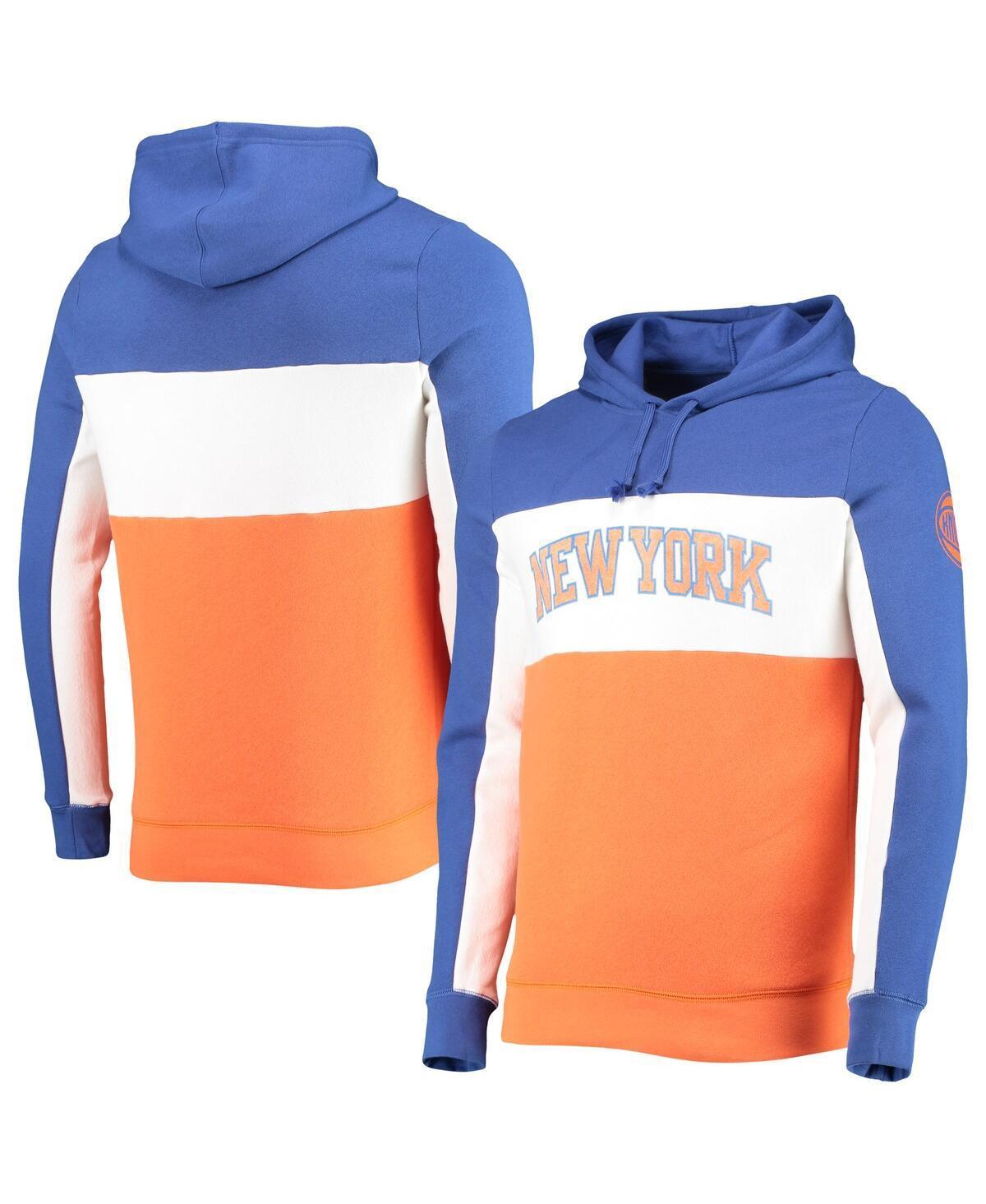 Mens Junk Food /White New York Knicks Wordmark Colorblock Fleece Pullover Hoodie Product Image