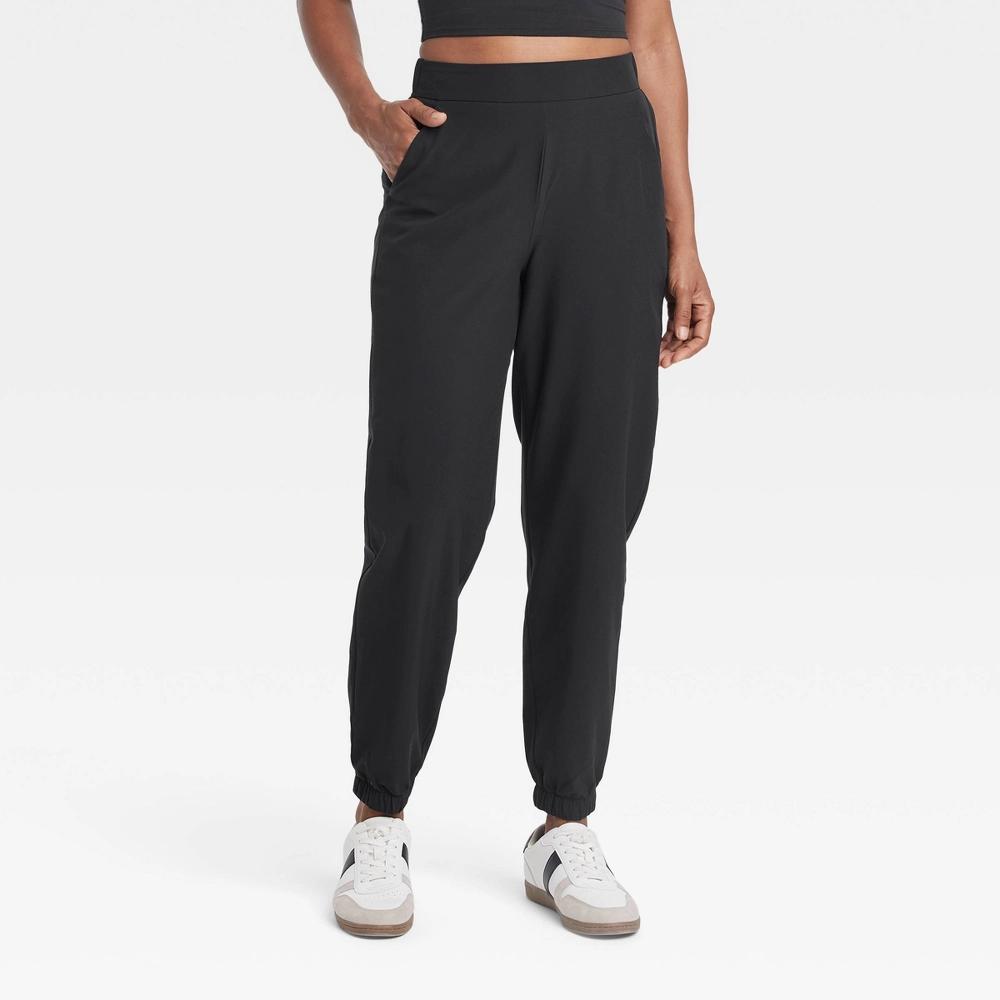 Women's High-Rise Winter Woven Lined Joggers - All In Motion™ Black M Product Image