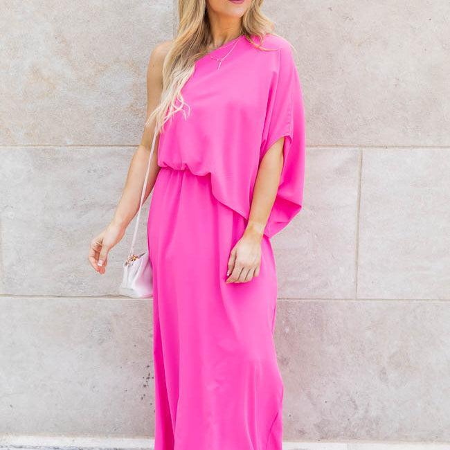 Found My Forever Pink One Shoulder Maxi Dress FINAL SALE Product Image