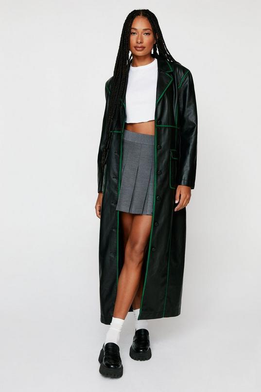 Premium Distressed Faux Leather Duster Coat Product Image