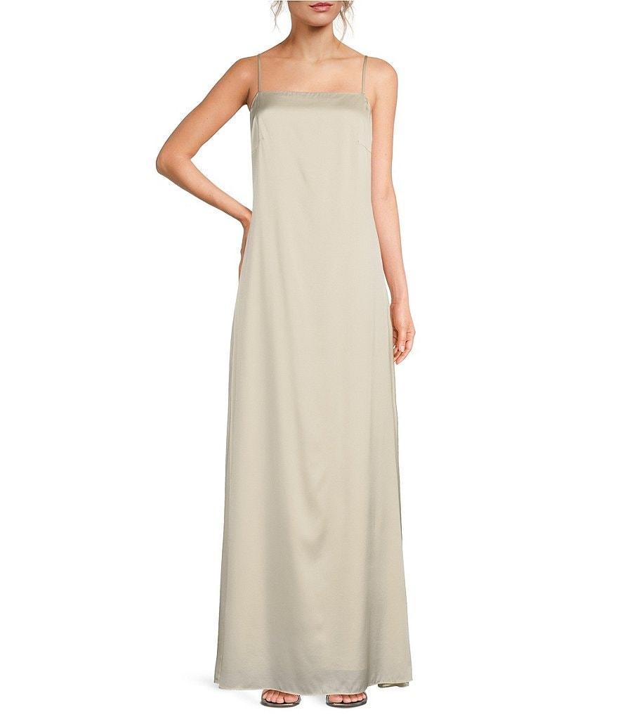 Le' AL.X Square Neck Low Back Silk Slip Maxi Dress Product Image