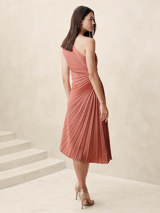 One-Shoulder Pleated Midi Dress Product Image