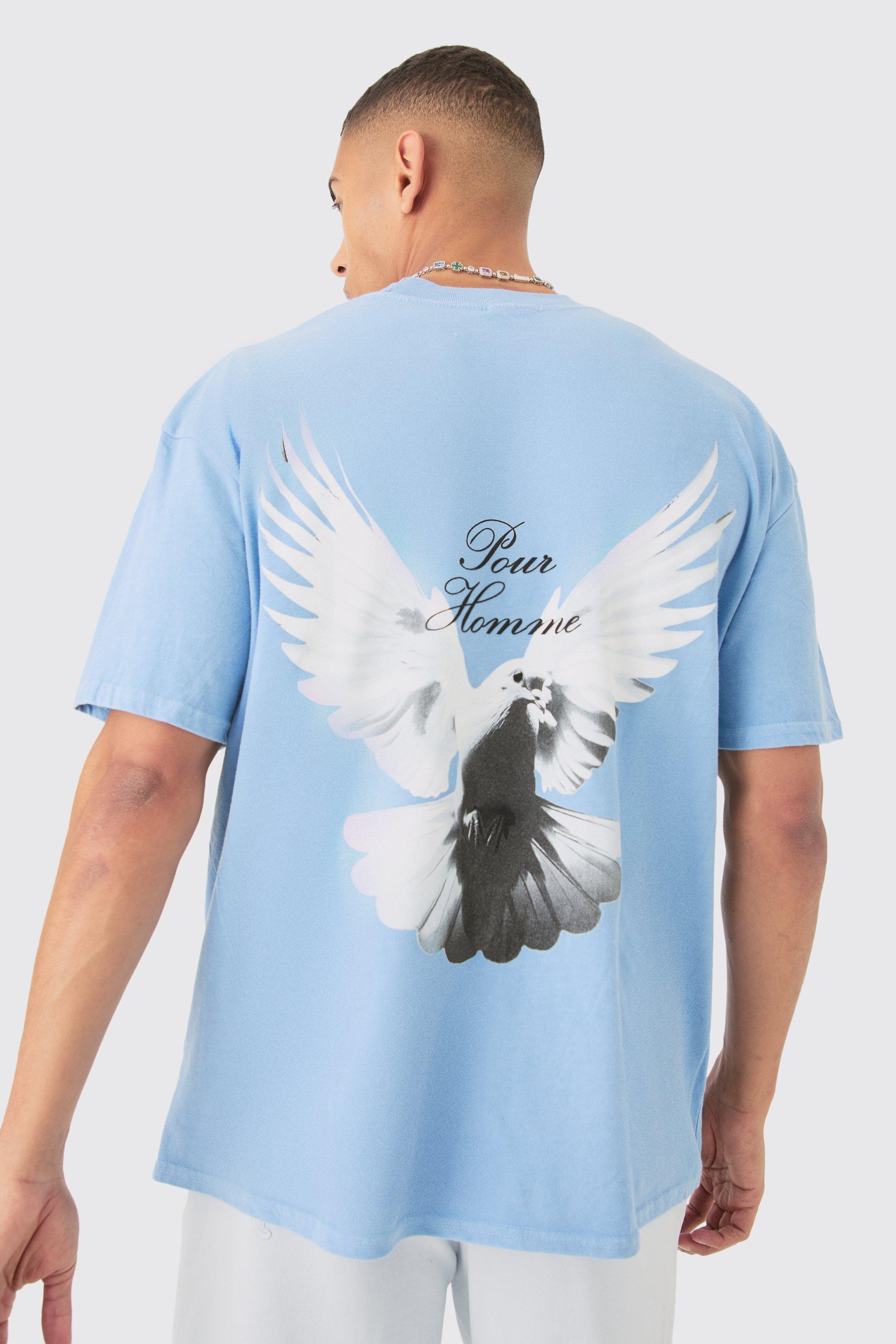 Oversized Extended Neck Dove Washed Back Print T-shirt | boohooMAN USA Product Image