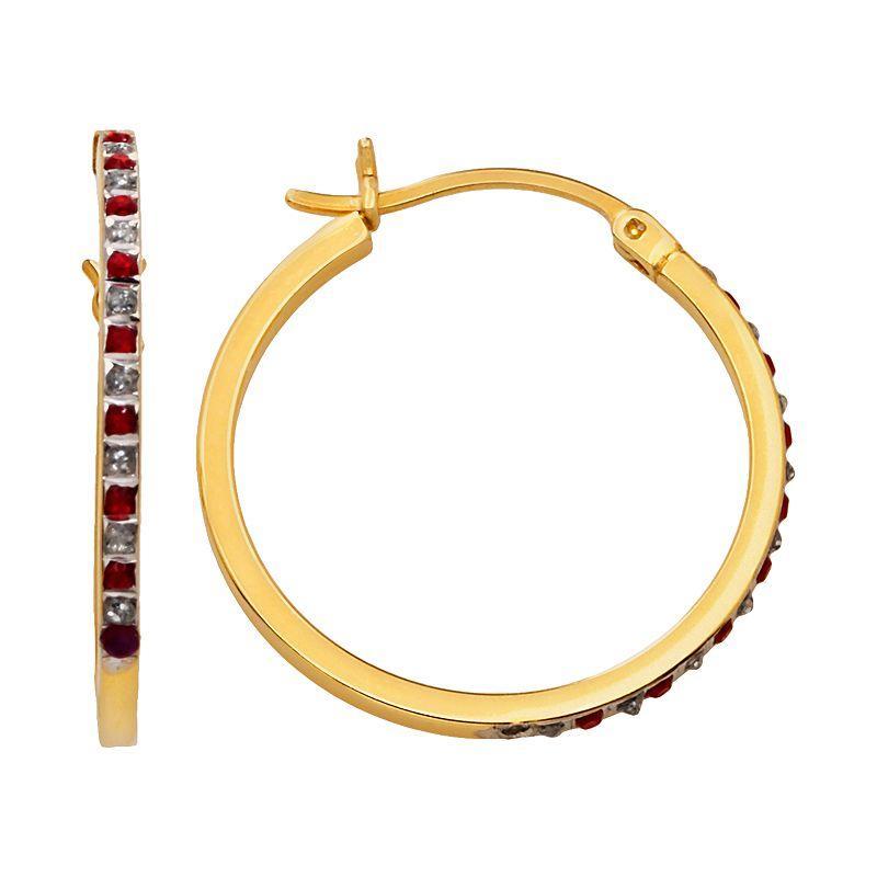 18k Gold-Over-Silver Ruby Hoop Earrings, Womens Product Image