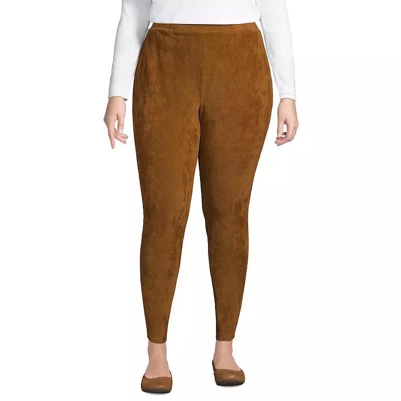 Plus Size Lands End Sport Knit High-Waist Corduroy Leggings, Womens Rich Brown Product Image