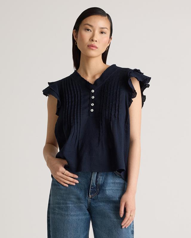 Organic Textured Cotton Ruffle Short Sleeve Blouse Product Image