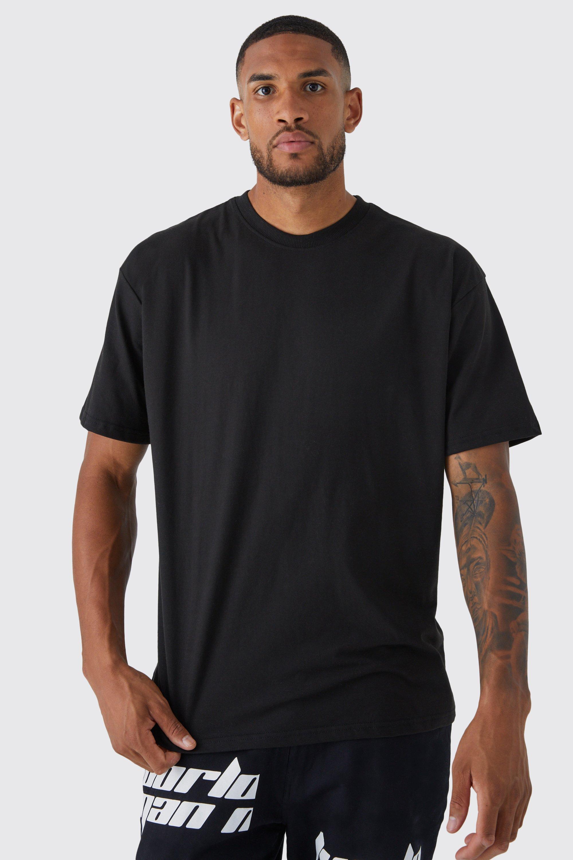 Mens Black Tall Oversized Basic Crew Neck T-shirt, Black Product Image