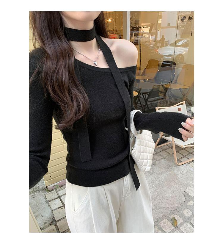 One-Shoulder Plain Sweater Product Image