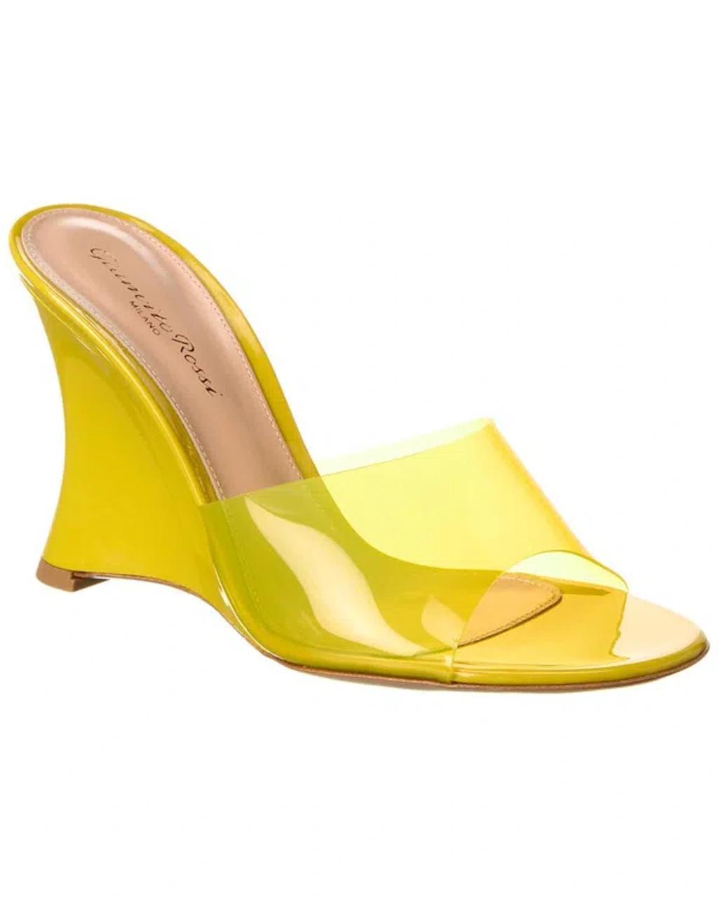 Vernice Pvc Wedge Mules In Yellow Product Image