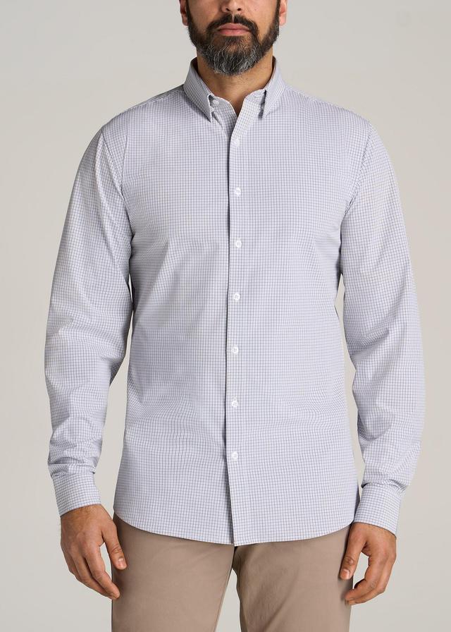 Traveler Stretch Dress Shirt for Tall Men in Grey Mini Plaid Product Image